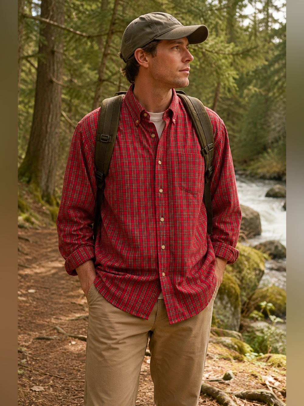 L.L. Bean Red Plaid Cotton‎ Button Down Cabin Core Holiday Shirt